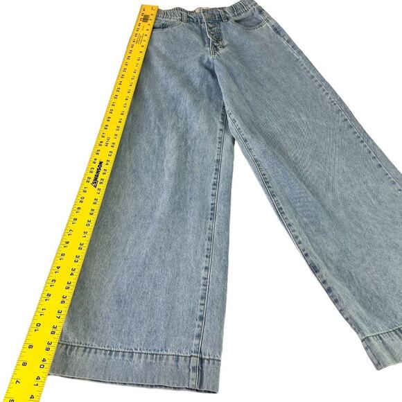 Forever 21 Jeans Women's Light Wash Wide Leg High Rise Exposed Buttons Elastic - Picture 6 of 15